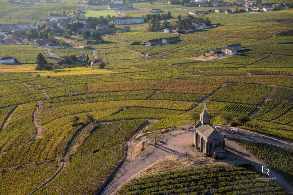 Vignoble du beaujolais vue aérienne