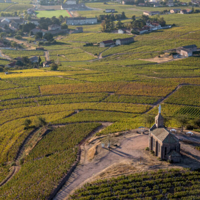 Vignoble du beaujolais vue aérienne