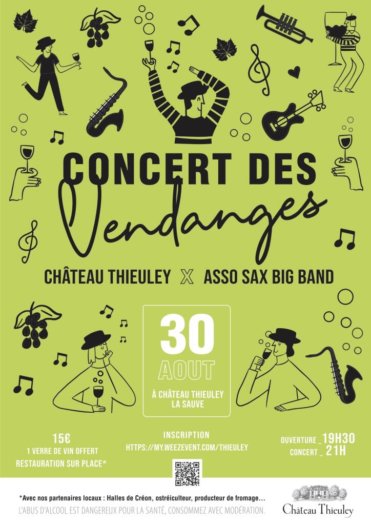 Affiche pour le concert des vendanges le 30 août 2024 au Château Thieuley