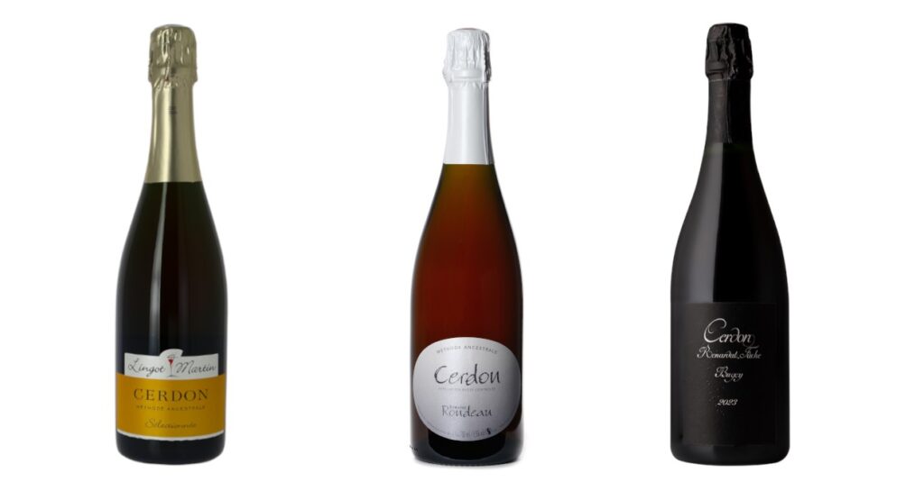 Les cuvées : Bugey Cerdon Sélectionnée 2023 du Cellier Lingot-Martin, Cerdon sec du Domaine Rondeau et Cerdon 2023 du Domaine Renardat Fâche