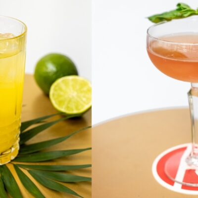 Le cocktail Manila à gauche et le Just Peachy à droite