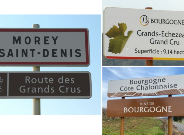 Différents panneaux d'appellations de Bourgogne