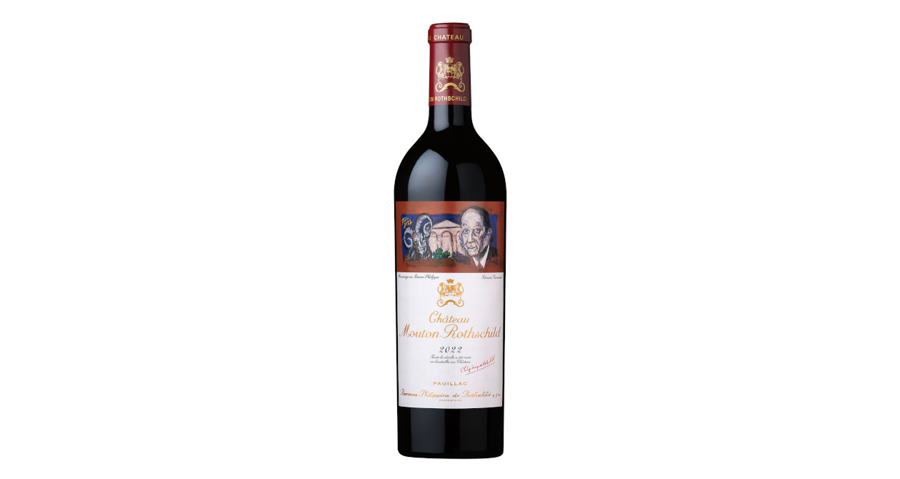 Étiquette du château Mouton Rothschild 2022, signée par l'artiste Gérard Garouste.