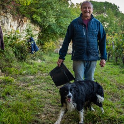 Alain Tourenne dans ses vignes avec son chien