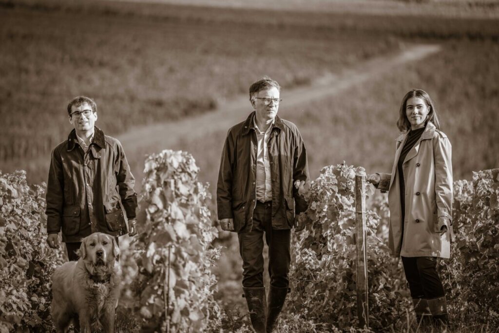 Martin, Vincent, et Kathleen Lordon dans les vignes de Saint-Sauveur à Vertus